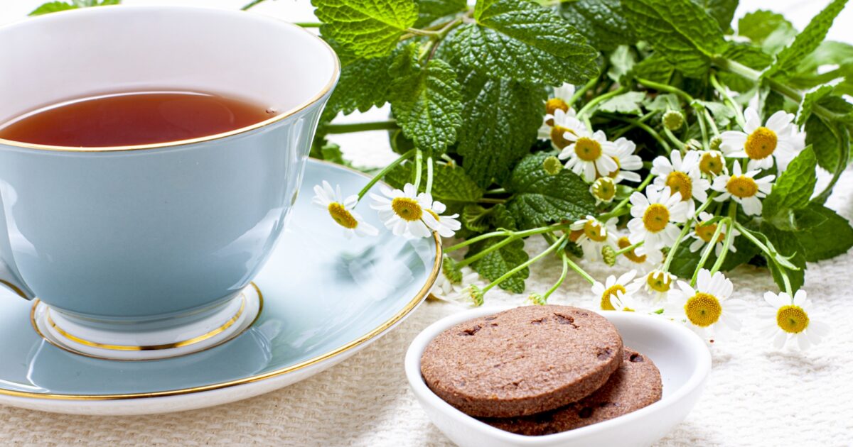 ハーブとチョコクッキー添えの紅茶カップ